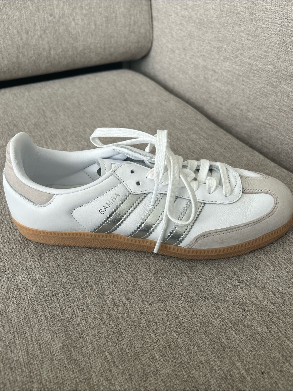 OG Adidas Samba Sneakers in White with Silver Stripes